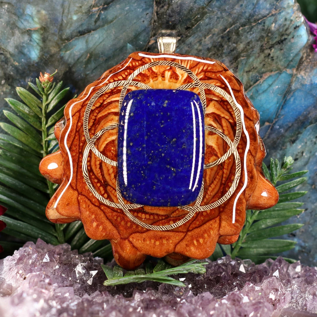 TEP Lapis Lazuli With Gold Seed Of Life Pendants 3 TEP Lapis Lazuli With Gold Seed Of Life Pendants
