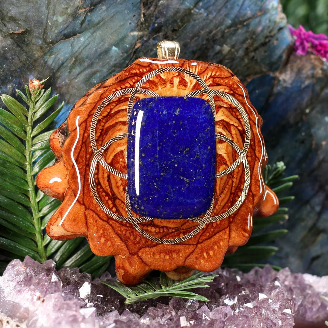 TEP Lapis Lazuli With Gold Seed Of Life Pendants 5 TEP Lapis Lazuli With Gold Seed Of Life Pendants