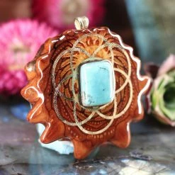 TEP Turquoise With Gold Seed Of Life Pendants