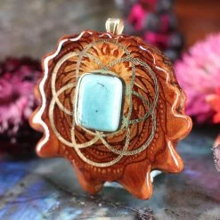 TEP Turquoise With Gold Seed Of Life Pendants 7 TEP Turquoise With Gold Seed Of Life Pendants