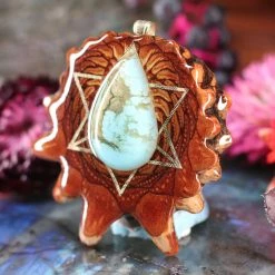 TEP Turquoise In The Matrix With Gold Merkaba Pendants