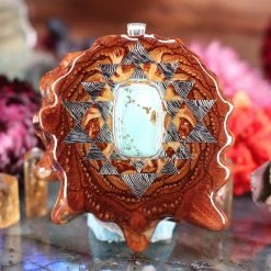 TEP Turquoise With Silver Sri Yantra Pendants