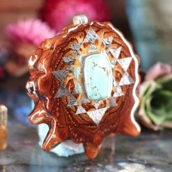 TEP Turquoise With Silver Sri Yantra Pendants