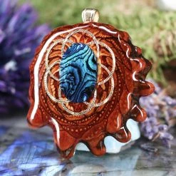 TEP Blue Paua Shell With Gold Seed Of Life And Back Om Pendants