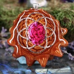 TEP Pendants Pink Paua Shell With Silver Seed Of Life