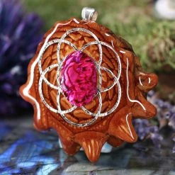TEP Pendants Pink Paua Shell With Silver Seed Of Life