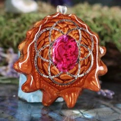 TEP Pendants Pink Paua Shell With Silver Seed Of Life