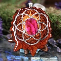 TEP Pink Paua Shell With Silver Seed Of Life