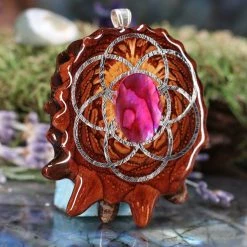 TEP Pink Paua Shell With Silver Seed Of Life