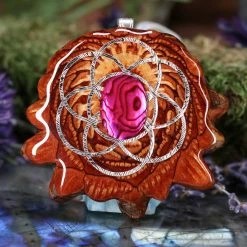 TEP Pink Paua Shell With Silver Seed Of Life Pendants