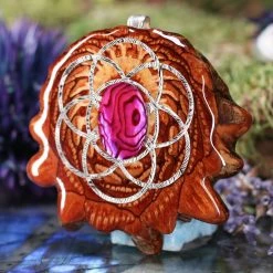 TEP Pink Paua Shell With Silver Seed Of Life Pendants