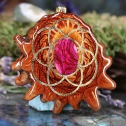 TEP Pink Paua Shell With Gold Seed Of Life Pendants