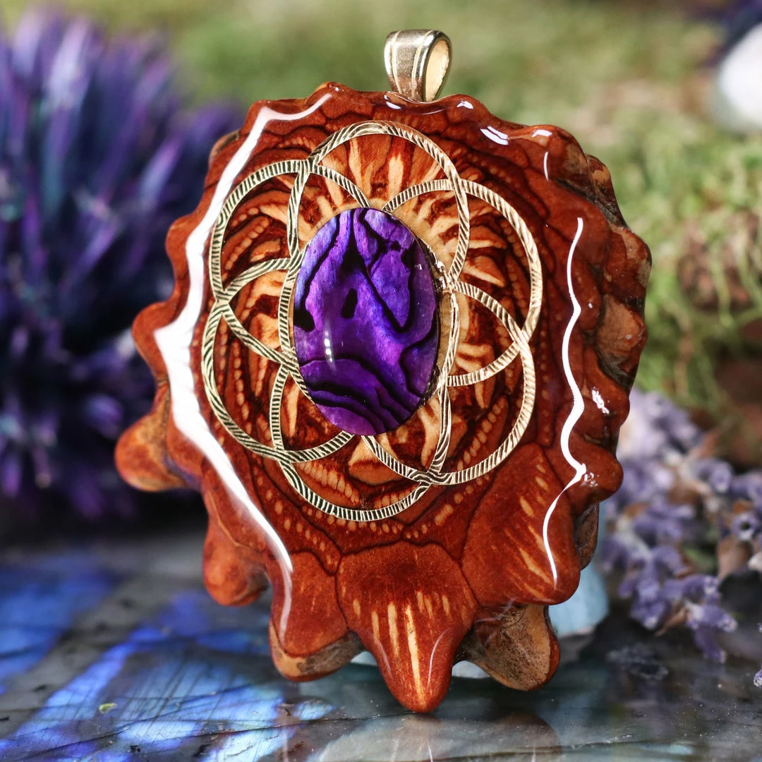 TEP Purple Paua Shell With Gold Seed Of Life 4 TEP Purple Paua Shell With Gold Seed Of Life