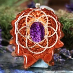 TEP Purple Paua Shell With Gold Seed Of Life Pendants