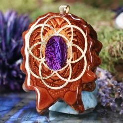 TEP Purple Paua Shell With Gold Seed Of Life Pendants
