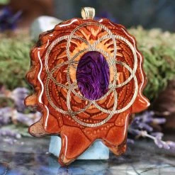 TEP Purple Paua Shell With Gold Seed Of Life Pendants
