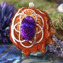 TEP Purple Paua Shell With Silver Seed Of Life Pendants