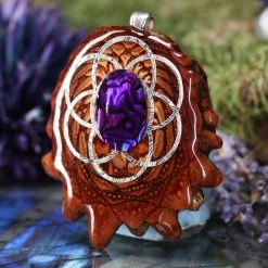 TEP Pendants Purple Paua Shell With Silver Seed Of Life