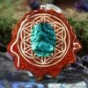 TEP Green Paua Shell With Gold Flower Of Life Pendants