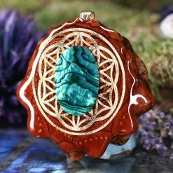 TEP Green Paua Shell With Gold Flower Of Life Pendants
