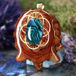 TEP Pendants Green Paua Shell With Gold Seed Of Life