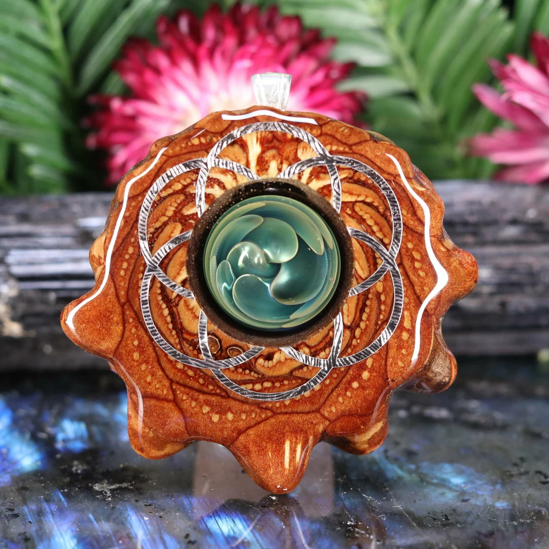 TEP Green Fume Implosion Glass With Silver Seed Of Life Pendants 3 TEP Green Fume Implosion Glass With Silver Seed Of Life Pendants