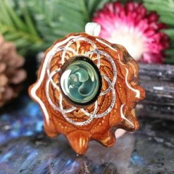 TEP Green Fume Implosion Glass With Silver Seed Of Life Pendants