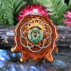 TEP Green Phoenix Glass With Silver Seed Of Life And Back Om Pendants