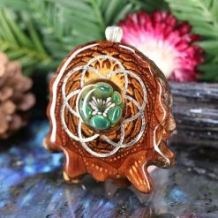 TEP Green Phoenix Glass With Silver Seed Of Life And Back Om Pendants