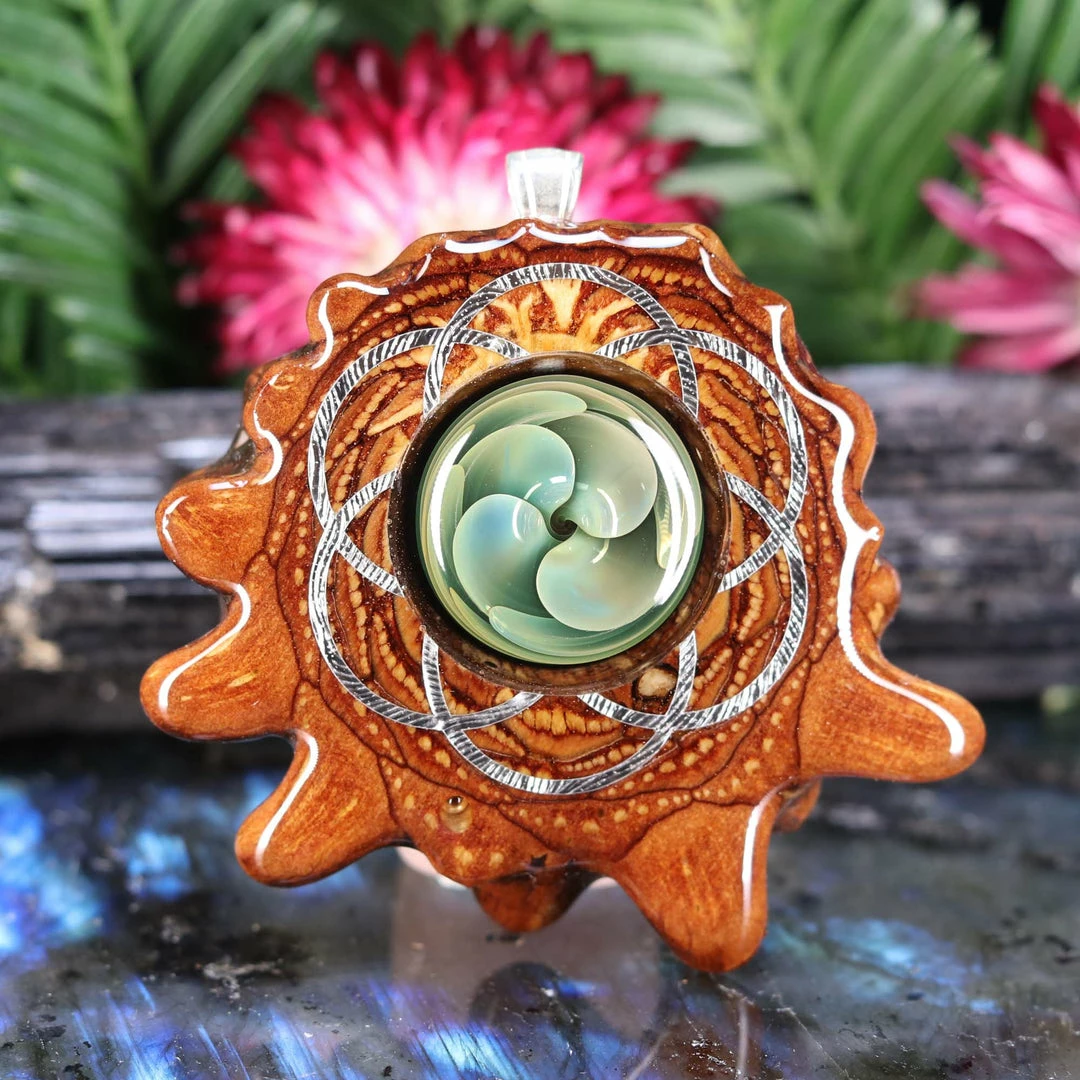 TEP Green Fume Implosion Glass With Silver Seed Of Life Pendants 3 TEP Green Fume Implosion Glass With Silver Seed Of Life Pendants