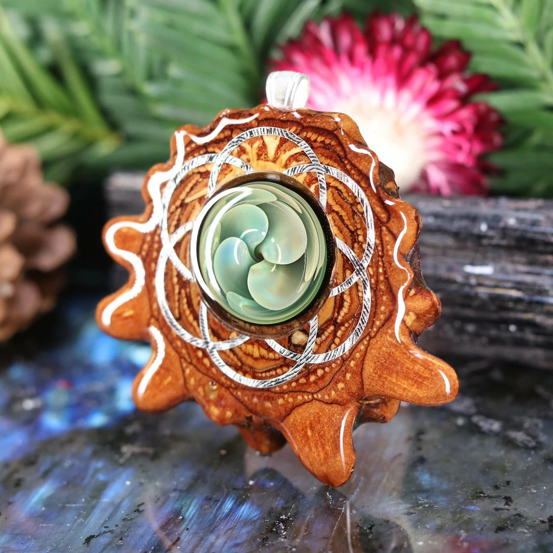 TEP Green Fume Implosion Glass With Silver Seed Of Life Pendants 4 TEP Green Fume Implosion Glass With Silver Seed Of Life Pendants