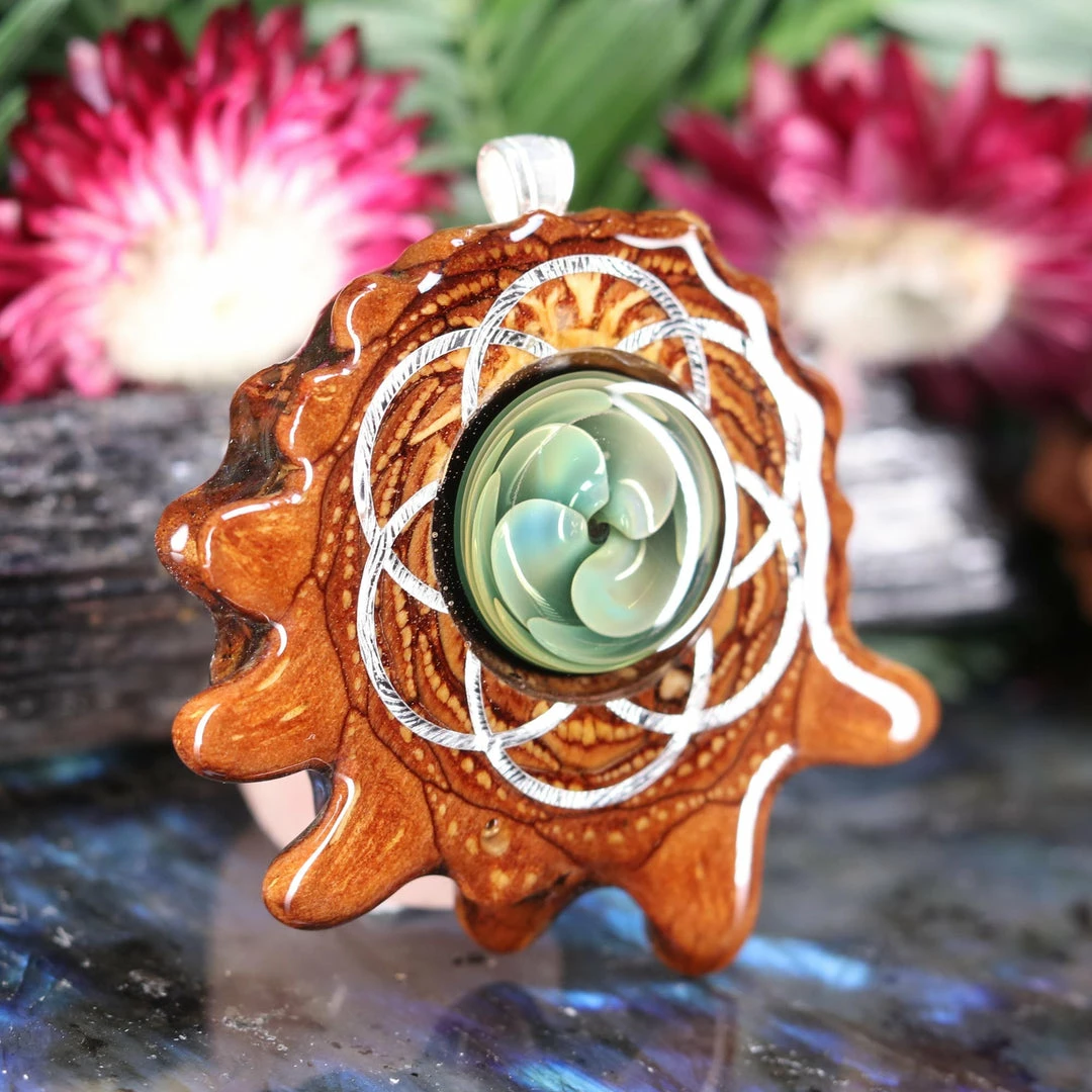 TEP Green Fume Implosion Glass With Silver Seed Of Life Pendants 5 TEP Green Fume Implosion Glass With Silver Seed Of Life Pendants