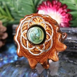 TEP Pendants Green Fume Implosion Glass With Silver Seed Of Life