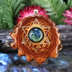 TEP Blue Fume Implosion Glass With Gold Merkaba And Back Om Pendants