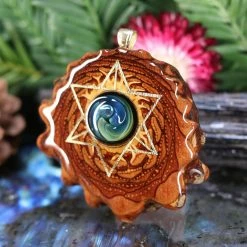 TEP Blue Fume Implosion Glass With Gold Merkaba And Back Om Pendants