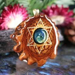 TEP Blue Fume Implosion Glass With Gold Merkaba And Back Om Pendants 7 TEP Blue Fume Implosion Glass With Gold Merkaba And Back Om Pendants