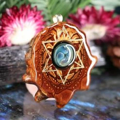 TEP Pendants Green Fume Implosion Glass With Gold Merkaba And Back Om