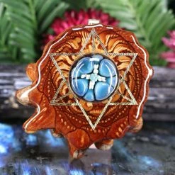 TEP Blue Phoenix Orchid Glass With Gold Merkaba Pendants