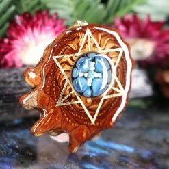 TEP Blue Phoenix Orchid Glass With Gold Merkaba Pendants