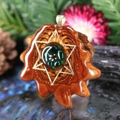TEP Green Phoenix Orchid Glass With Gold Merkaba And Back Om Pendants