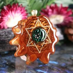 TEP Green Phoenix Orchid Glass With Gold Merkaba And Back Om Pendants