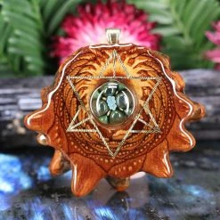 TEP Pendants Green Phoenix Orchid Glass With Gold Merkaba And Back Om