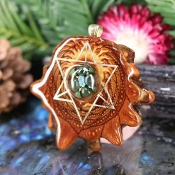 TEP Pendants Green Phoenix Orchid Glass With Gold Merkaba And Back Om