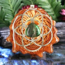 TEP Pendants Ammolite With Gold Seed Of Life And Back Om