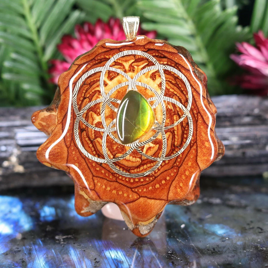 TEP Ammolite With Gold Seed Of Life 3 TEP Ammolite With Gold Seed Of Life