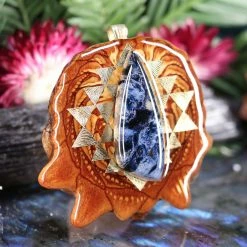 TEP Pendants Blue Pietersite With Gold Sri Yantra