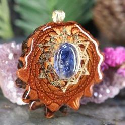 TEP Blue Kyanite With Gold 64 Star Tetrahedron Pendants