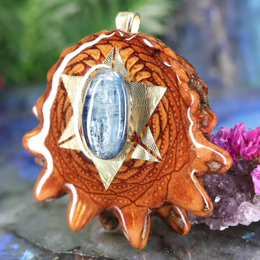 TEP Pendants Blue Kyanite With Gold Reverse Merkaba 5 TEP Pendants Blue Kyanite With Gold Reverse Merkaba
