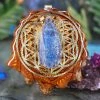 TEP Blue Kyanite With Gold Flower Of Life And Back Om