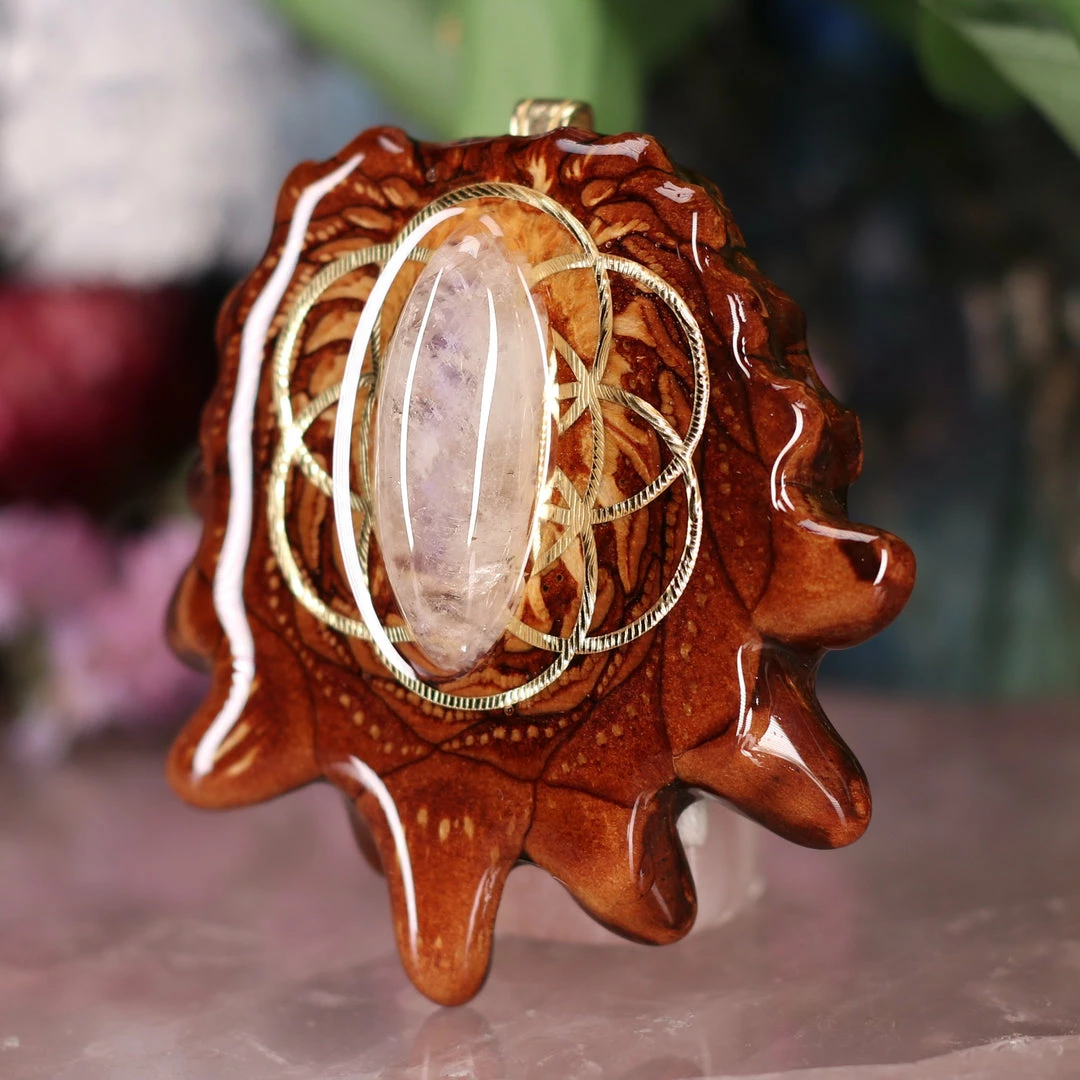 TEP Moonstone With Gold Seed Of Life Pendants 4 TEP Moonstone With Gold Seed Of Life Pendants